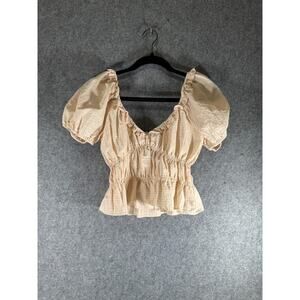 Aaron & Amber Blouse Women Large Yellow Gingham Babydoll Boho Hippie Prairie
